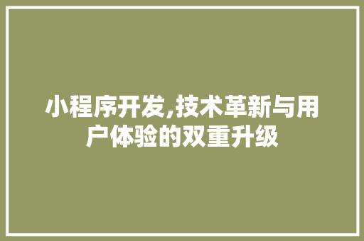 小程序开发,技术革新与用户体验的双重升级 小程序开发,技术革新与用户体验的双重升级 网站建设公司