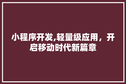 小程序开发,轻量级应用，开启移动时代新篇章 小程序开发,轻量级应用，开启移动时代新篇章 SEO关键词