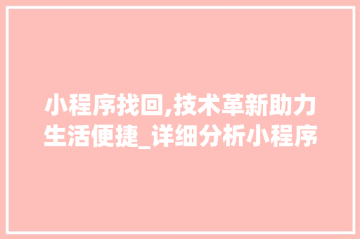 小程序找回,技术革新助力生活便捷_详细分析小程序找回代码背后的智慧