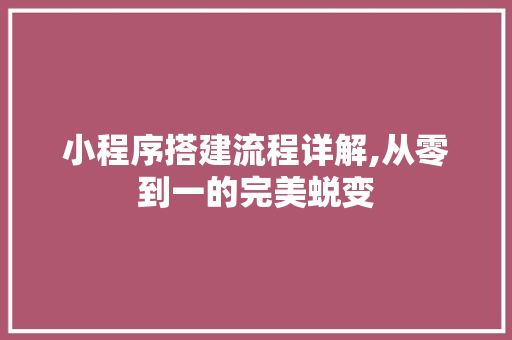 小程序搭建流程详解,从零到一的完美蜕变 小程序搭建流程详解,从零到一的完美蜕变 SEO关键词