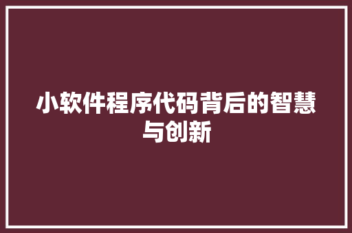 小软件程序代码背后的智慧与创新