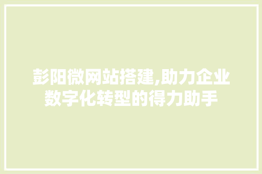 彭阳微网站搭建,助力企业数字化转型的得力助手 彭阳微网站搭建,助力企业数字化转型的得力助手 神马SEO