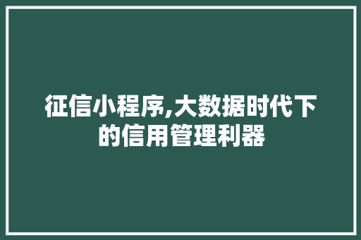 征信小程序,大数据时代下的信用管理利器
