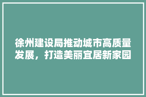 徐州建设局推动城市高质量发展，打造美丽宜居新家园 徐州建设局推动城市高质量发展，打造美丽宜居新家园 搜狗SEO