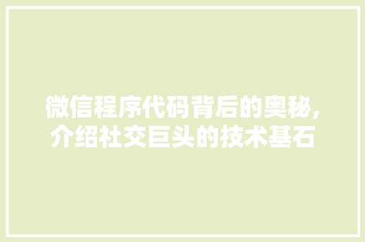 微信程序代码背后的奥秘,介绍社交巨头的技术基石