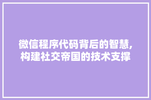 微信程序代码背后的智慧,构建社交帝国的技术支撑 微信程序代码背后的智慧,构建社交帝国的技术支撑 搜狗SEO