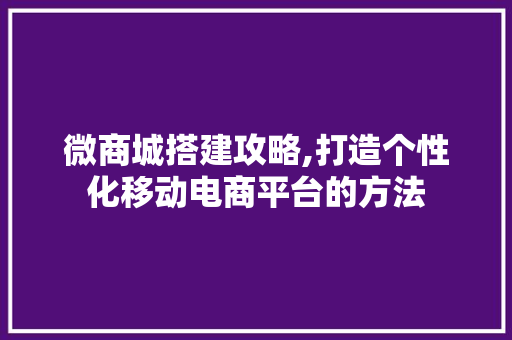 微商城搭建攻略,打造个性化移动电商平台的方法 微商城搭建攻略,打造个性化移动电商平台的方法 必应SEO