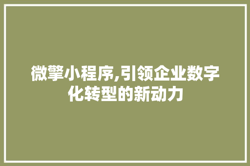 微擎小程序,引领企业数字化转型的新动力 微擎小程序,引领企业数字化转型的新动力 百度SEO