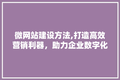 微网站建设方法,打造高效营销利器，助力企业数字化转型 微网站建设方法,打造高效营销利器，助力企业数字化转型 必应SEO