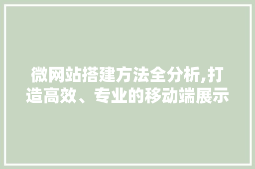 微网站搭建方法全分析,打造高效、专业的移动端展示平台 微网站搭建方法全分析,打造高效、专业的移动端展示平台 必应SEO
