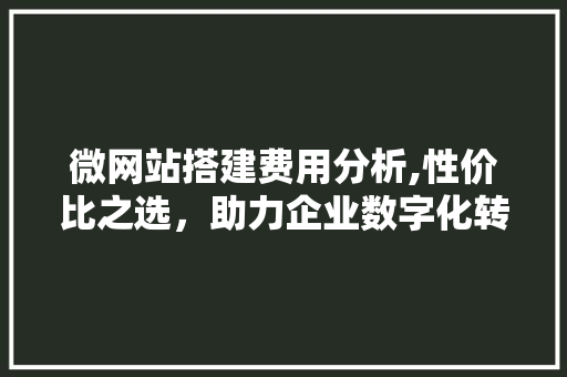 微网站搭建费用分析,性价比之选，助力企业数字化转型 微网站搭建费用分析,性价比之选，助力企业数字化转型 网站建设公司