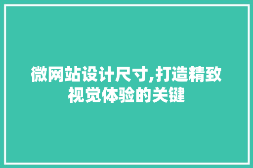 微网站设计尺寸,打造精致视觉体验的关键 微网站设计尺寸,打造精致视觉体验的关键 神马SEO