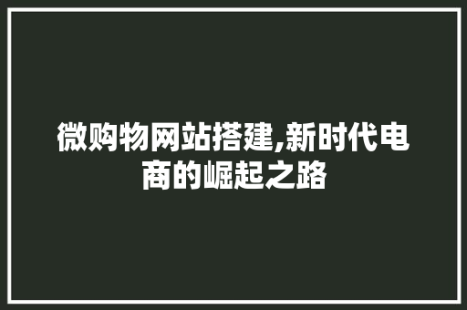 微购物网站搭建,新时代电商的崛起之路 神马SEO 微购物网站搭建,新时代电商的崛起之路 微购物网站搭建,新时代电商的崛起之路 神马SEO