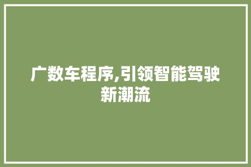 广数车程序,引领智能驾驶新潮流 广数车程序,引领智能驾驶新潮流 百度SEO