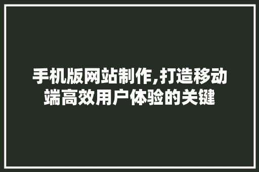 手机版网站制作,打造移动端高效用户体验的关键 手机版网站制作,打造移动端高效用户体验的关键 SEO关键词