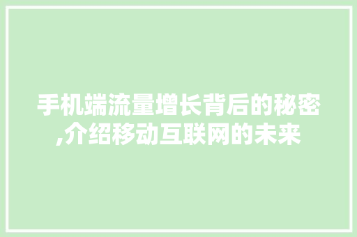 手机端流量增长背后的秘密,介绍移动互联网的未来 手机端流量增长背后的秘密,介绍移动互联网的未来 百度SEO