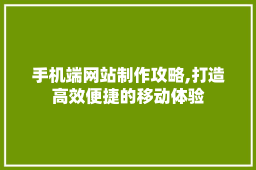 手机端网站制作攻略,打造高效便捷的移动体验