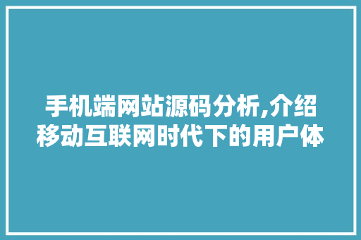 手机端网站源码分析,介绍移动互联网时代下的用户体验优化之路 手机端网站源码分析,介绍移动互联网时代下的用户体验优化之路 百度SEO