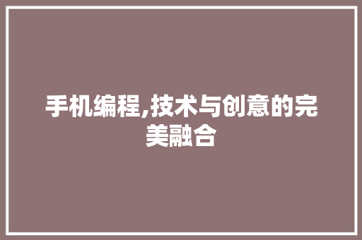 手机编程,技术与创意的完美融合 手机编程,技术与创意的完美融合 SEO关键词