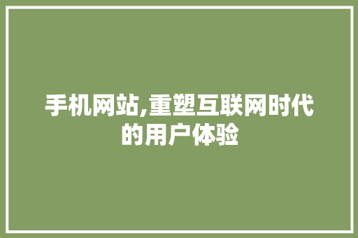 手机网站,重塑互联网时代的用户体验 手机网站,重塑互联网时代的用户体验 SEO关键词
