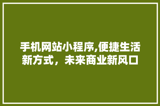 手机网站小程序,便捷生活新方式，未来商业新风口 手机网站小程序,便捷生活新方式，未来商业新风口 神马SEO