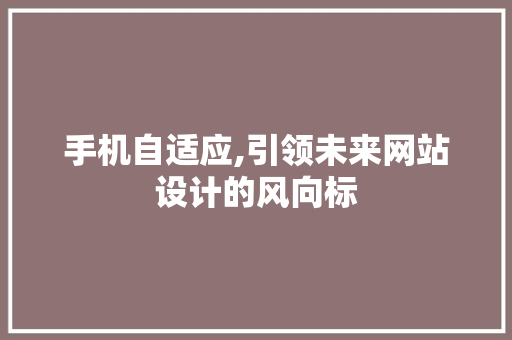 手机自适应,引领未来网站设计的风向标 手机自适应,引领未来网站设计的风向标 网站建设公司