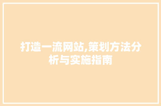 打造一流网站,策划方法分析与实施指南 打造一流网站,策划方法分析与实施指南 百度SEO