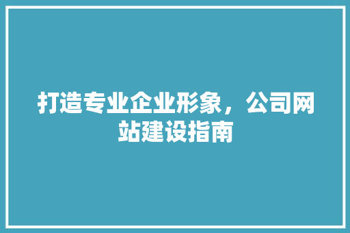 打造专业企业形象，公司网站建设指南 打造专业企业形象，公司网站建设指南 神马SEO
