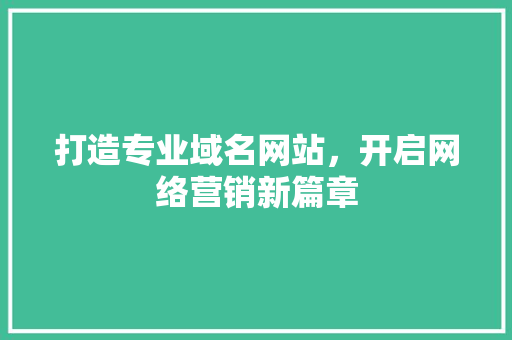 打造专业域名网站，开启网络营销新篇章 打造专业域名网站，开启网络营销新篇章 SEO关键词