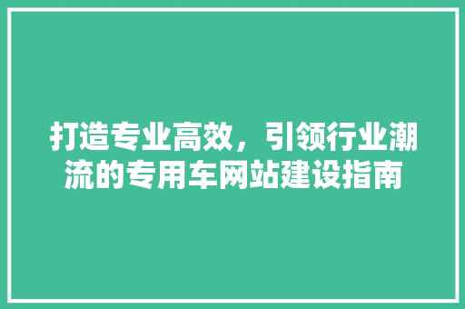 打造专业高效，引领行业潮流的专用车网站建设指南 打造专业高效，引领行业潮流的专用车网站建设指南 必应SEO