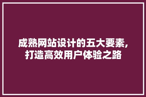 成熟网站设计的五大要素,打造高效用户体验之路 成熟网站设计的五大要素,打造高效用户体验之路 网站建设公司