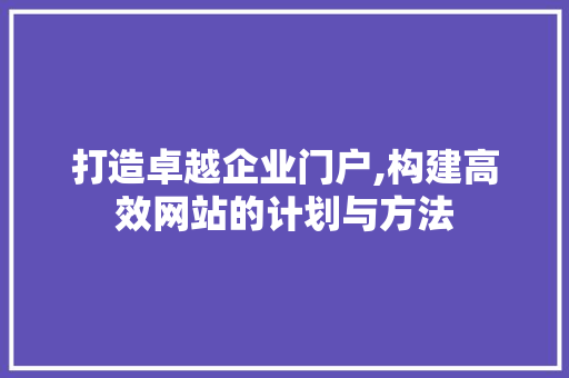 打造卓越企业门户,构建高效网站的计划与方法
