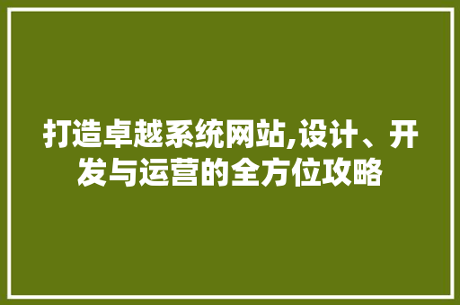 打造卓越系统网站,设计、开发与运营的全方位攻略 打造卓越系统网站,设计、开发与运营的全方位攻略 SEO关键词