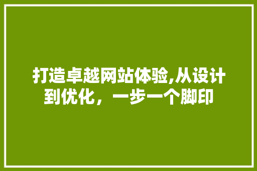 打造卓越网站体验,从设计到优化，一步一个脚印 打造卓越网站体验,从设计到优化，一步一个脚印 神马SEO