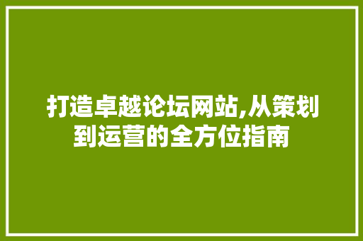 打造卓越论坛网站,从策划到运营的全方位指南