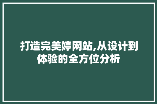 打造完美婷网站,从设计到体验的全方位分析 打造完美婷网站,从设计到体验的全方位分析 神马SEO