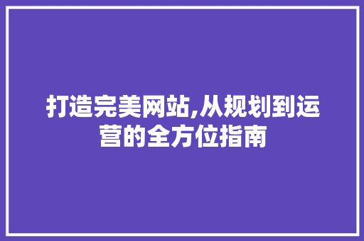 打造完美网站,从规划到运营的全方位指南 打造完美网站,从规划到运营的全方位指南 必应SEO