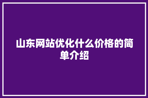 山东网站优化什么价格的简单介绍 山东网站优化什么价格的简单介绍 神马SEO