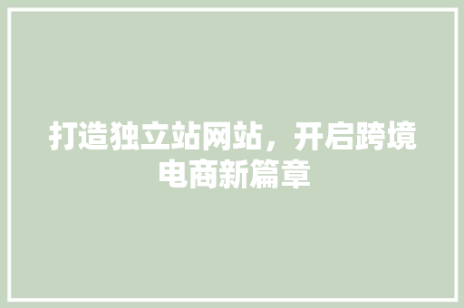 打造独立站网站，开启跨境电商新篇章 打造独立站网站，开启跨境电商新篇章 网站建设公司