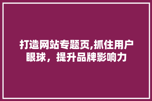 打造网站专题页,抓住用户眼球，提升品牌影响力 打造网站专题页,抓住用户眼球，提升品牌影响力 神马SEO