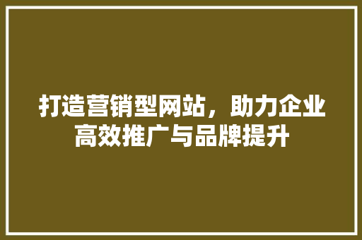 打造营销型网站，助力企业高效推广与品牌提升
