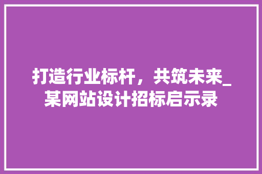 打造行业标杆，共筑未来_某网站设计招标启示录 打造行业标杆，共筑未来_某网站设计招标启示录 网站建设公司