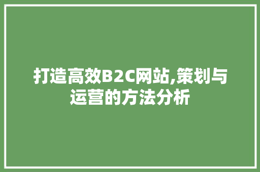 打造高效B2C网站,策划与运营的方法分析 打造高效B2C网站,策划与运营的方法分析 搜狗SEO