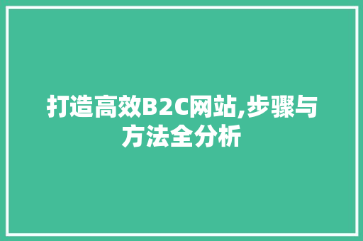 打造高效B2C网站,步骤与方法全分析 打造高效B2C网站,步骤与方法全分析 网站建设公司
