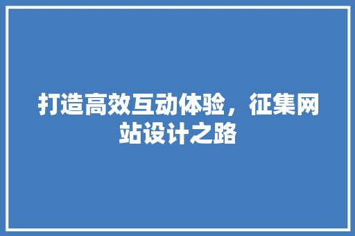 打造高效互动体验，征集网站设计之路 打造高效互动体验，征集网站设计之路 网站建设公司