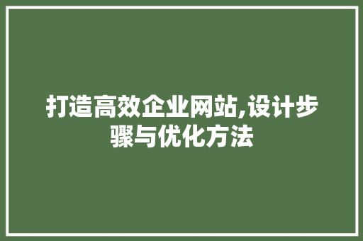 打造高效企业网站,设计步骤与优化方法 打造高效企业网站,设计步骤与优化方法 神马SEO