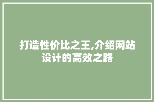 打造性价比之王,介绍网站设计的高效之路