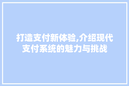 打造支付新体验,介绍现代支付系统的魅力与挑战 打造支付新体验,介绍现代支付系统的魅力与挑战 网站建设公司