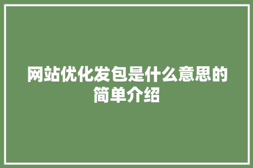 网站优化发包是什么意思的简单介绍 网站优化发包是什么意思的简单介绍 网站建设公司