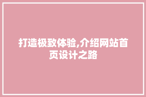 打造极致体验,介绍网站首页设计之路 打造极致体验,介绍网站首页设计之路 必应SEO